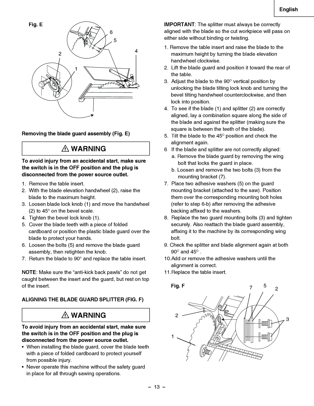 Hitachi C 10LA instruction manual Aligning the Blade Guard Splitter FIG. F, Fig. F 