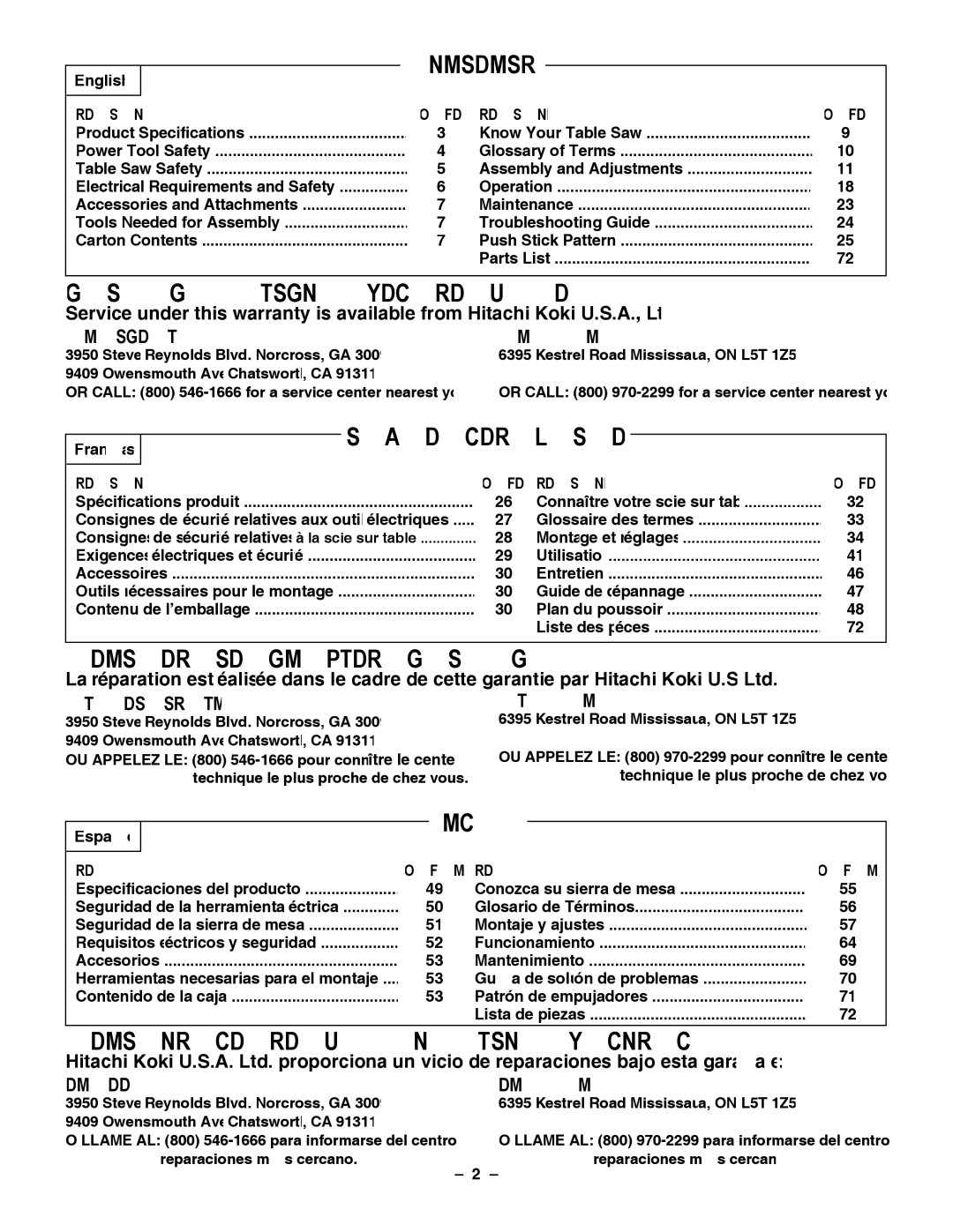 Hitachi C 10LA instruction manual Contents 