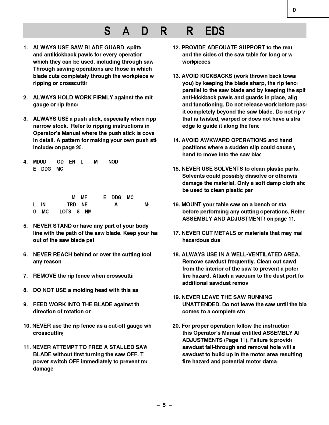 Hitachi C 10LA instruction manual Table SAW Safety 