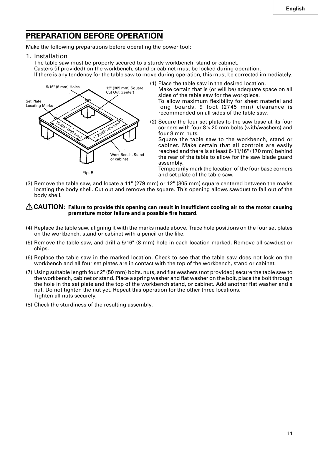 Hitachi C 10RA2 instruction manual Preparation Before Operation, Installation 