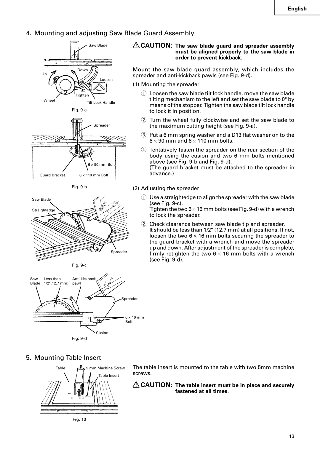 Hitachi C 10RA2 instruction manual Mounting and adjusting Saw Blade Guard Assembly, Mounting Table Insert 