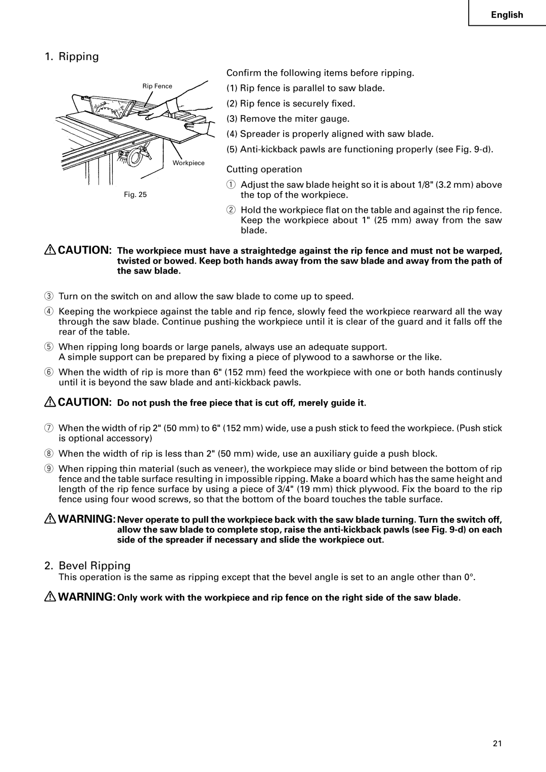 Hitachi C 10RA2 instruction manual Bevel Ripping 