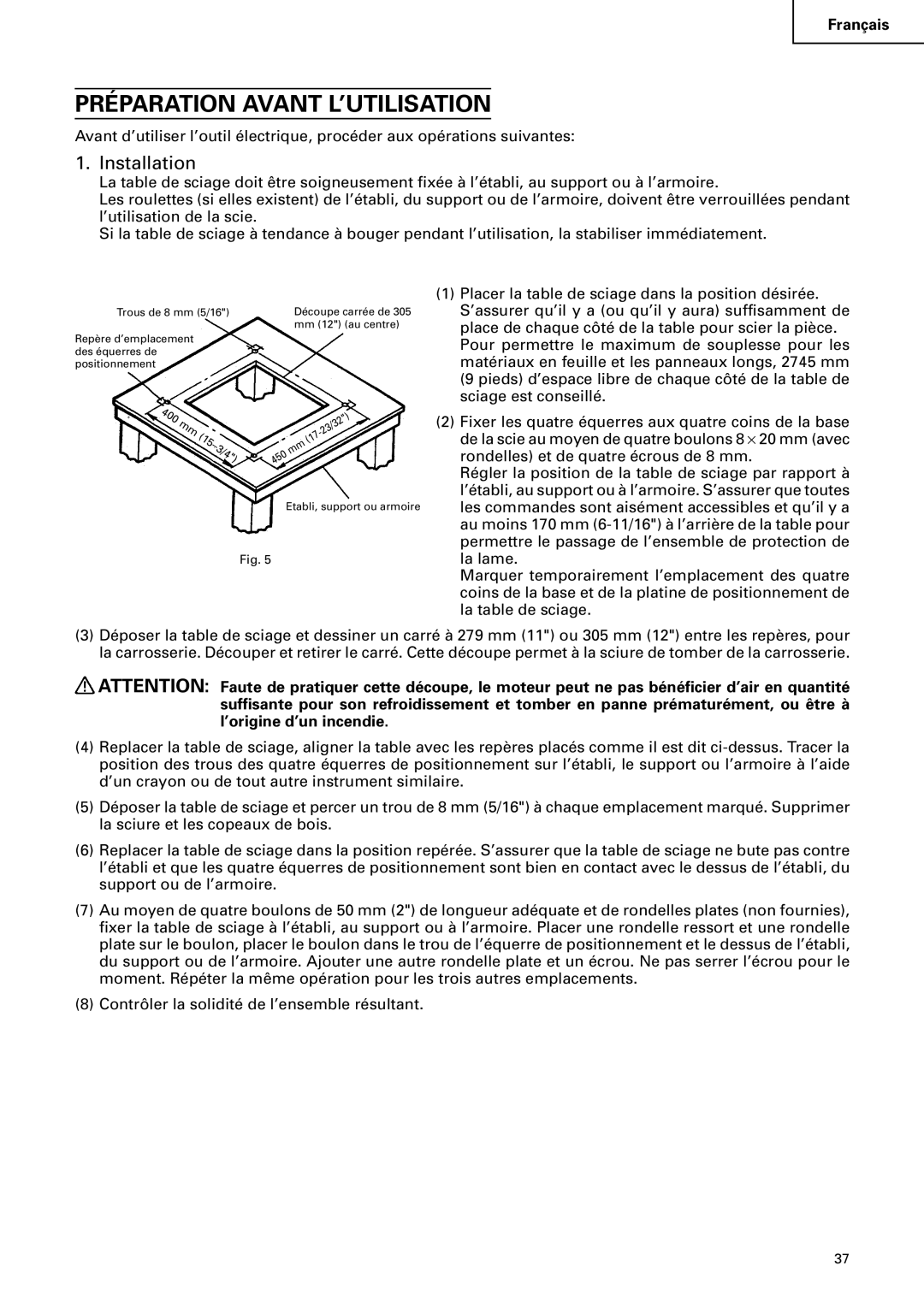 Hitachi C 10RA2 instruction manual Préparation Avant L’UTILISATION, Installation 