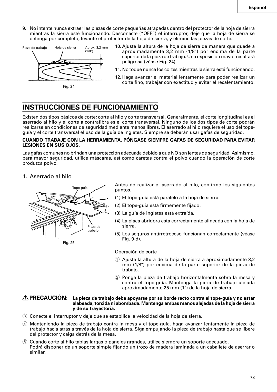 Hitachi C 10RA2 instruction manual Instrucciones DE Funcionamiento, Aserrado al hilo 