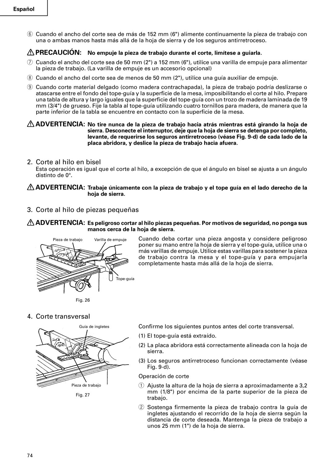 Hitachi C 10RA2 instruction manual Corte al hilo en bisel, Corte al hilo de piezas pequeñas, Corte transversal 