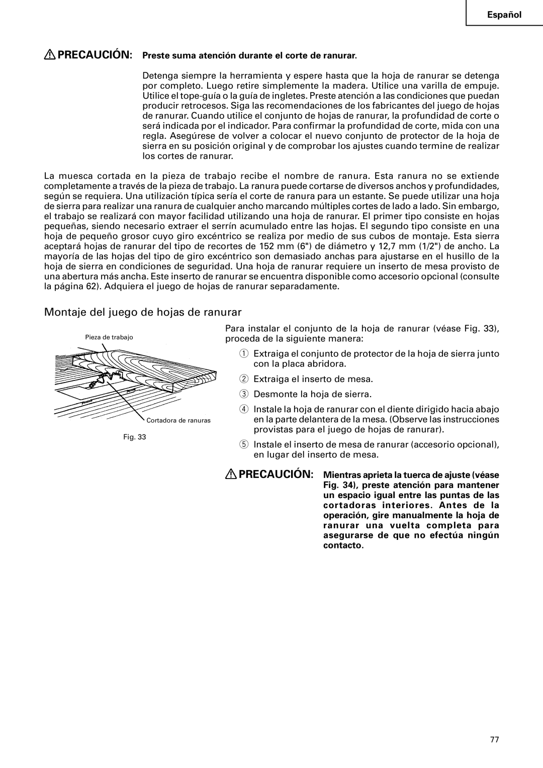 Hitachi C 10RA2 instruction manual Montaje del juego de hojas de ranurar 