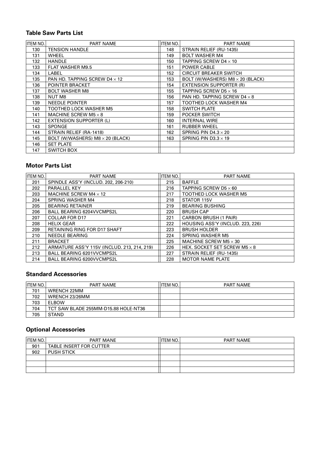 Hitachi C 10RA2 instruction manual Motor Parts List 