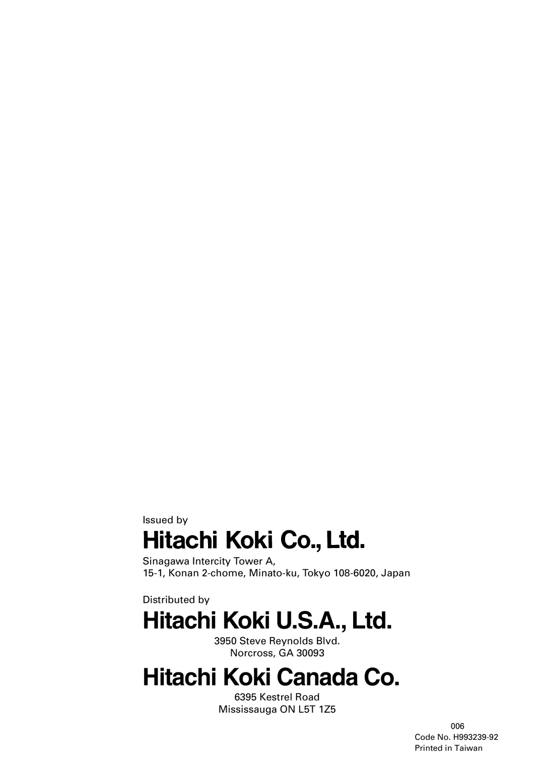 Hitachi C 10RA2 instruction manual Hitachi Koki Canada Co 