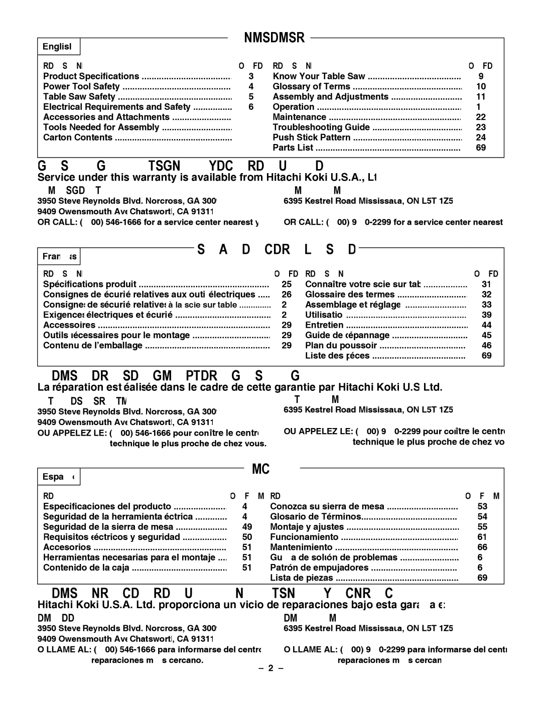 Hitachi C 10RA3 instruction manual Contents 