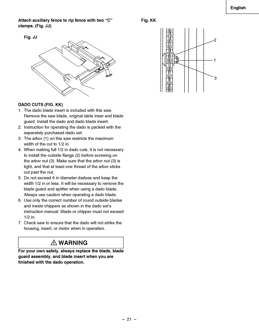 Hitachi C 10RA3 instruction manual Fig. JJ, Dado Cuts FIG. KK 