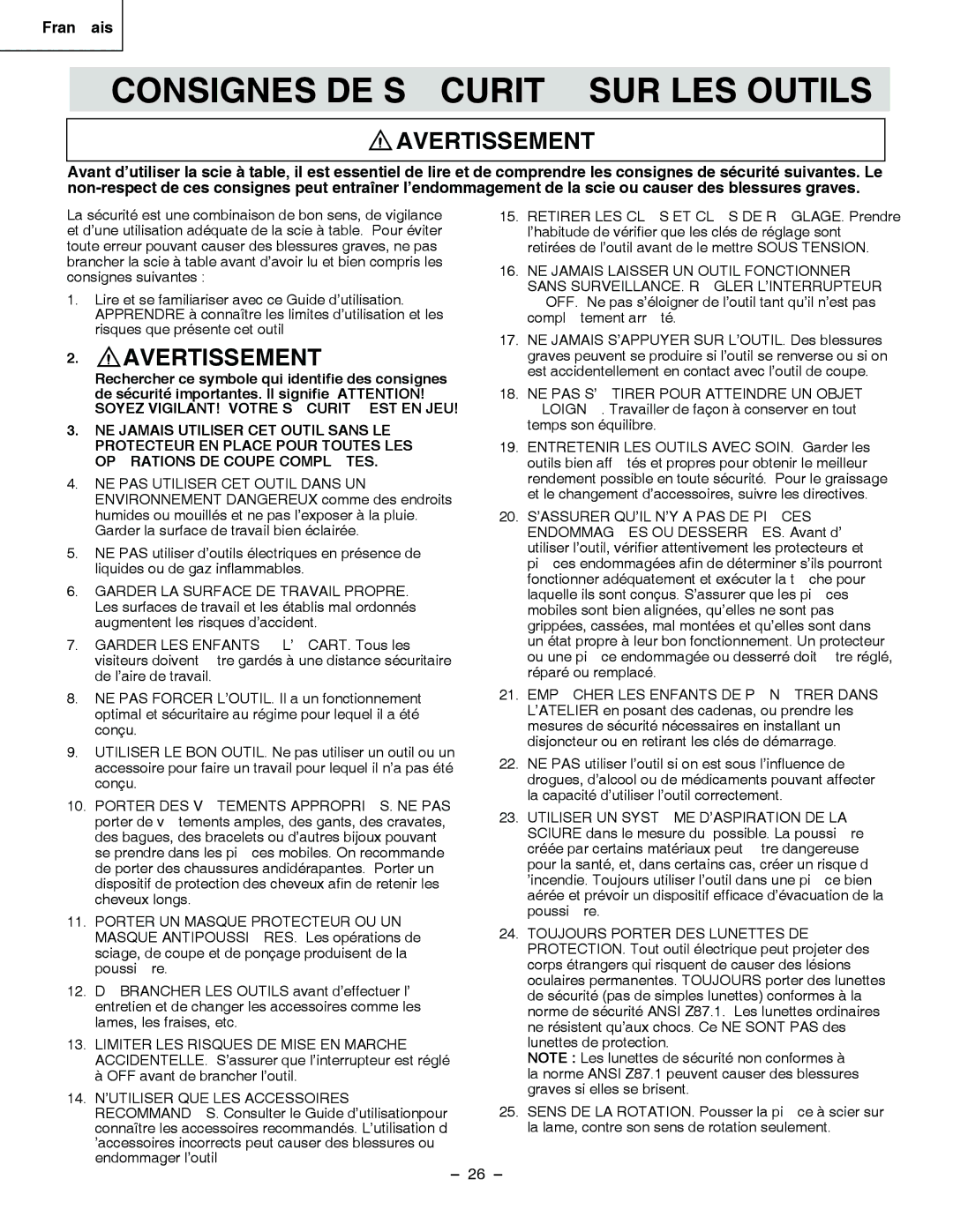 Hitachi C 10RA3 instruction manual Consignes DE Sécurité SUR LES Outils, Avertissement 