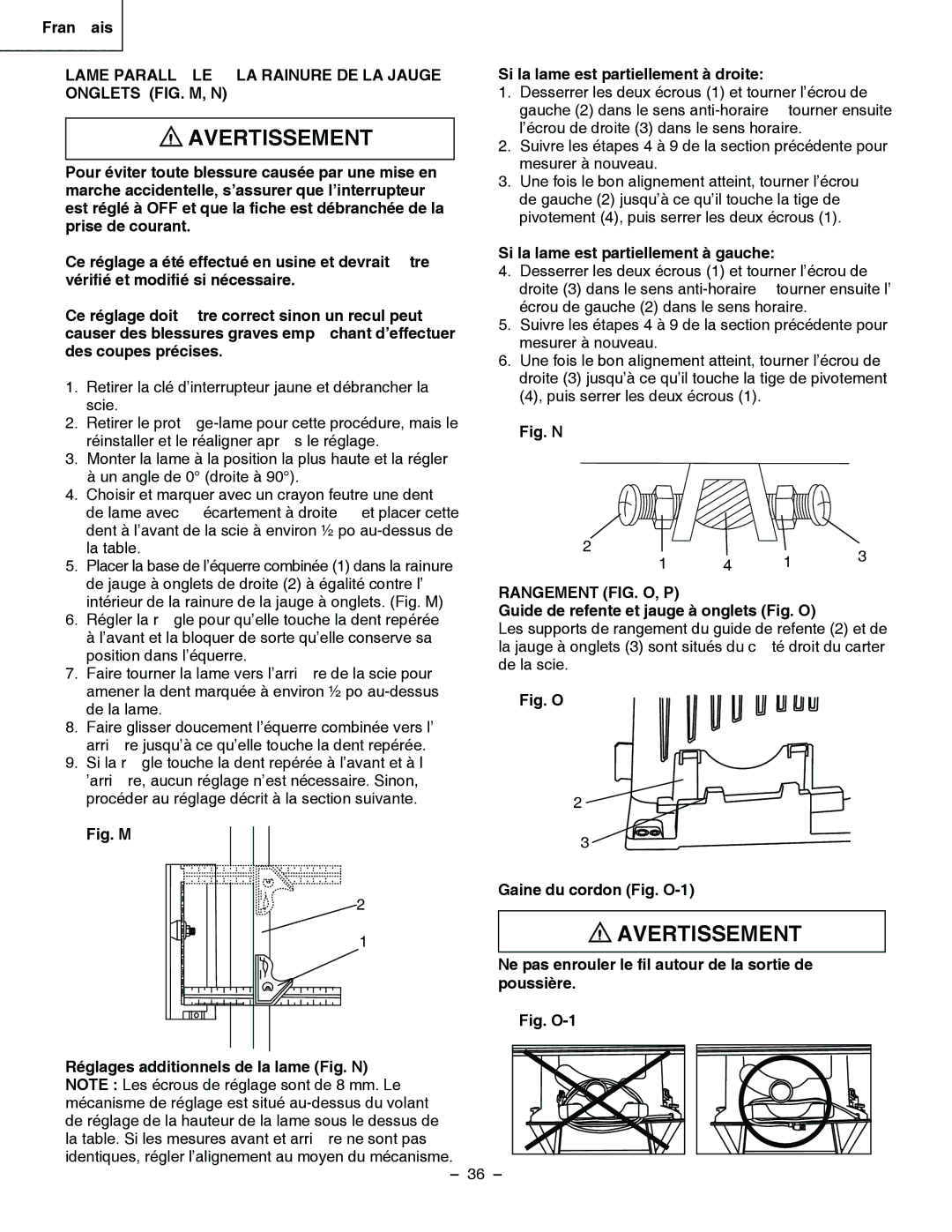 Hitachi C 10RA3 Lame Parallèle À LA Rainure DE LA Jauge À Onglets FIG. M, N, Si la lame est partiellement à gauche 