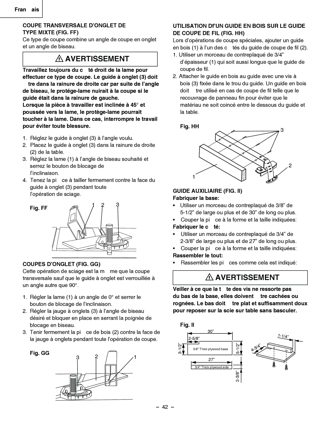 Hitachi C 10RA3 Coupe Transversale D’ONGLET DE Type Mixte FIG. FF, Coupes D’ONGLET FIG. GG, Guide Auxiliaire FIG 