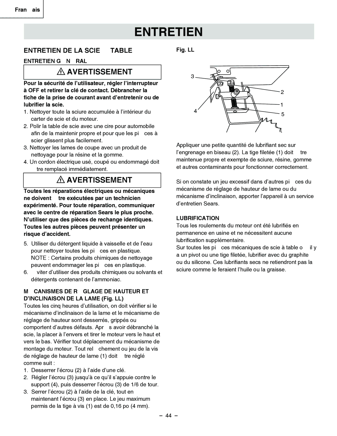 Hitachi C 10RA3 Entretien DE LA Scie À Table, Entretien Général, Lubrification, Mécanismes DE Réglage DE Hauteur ET 