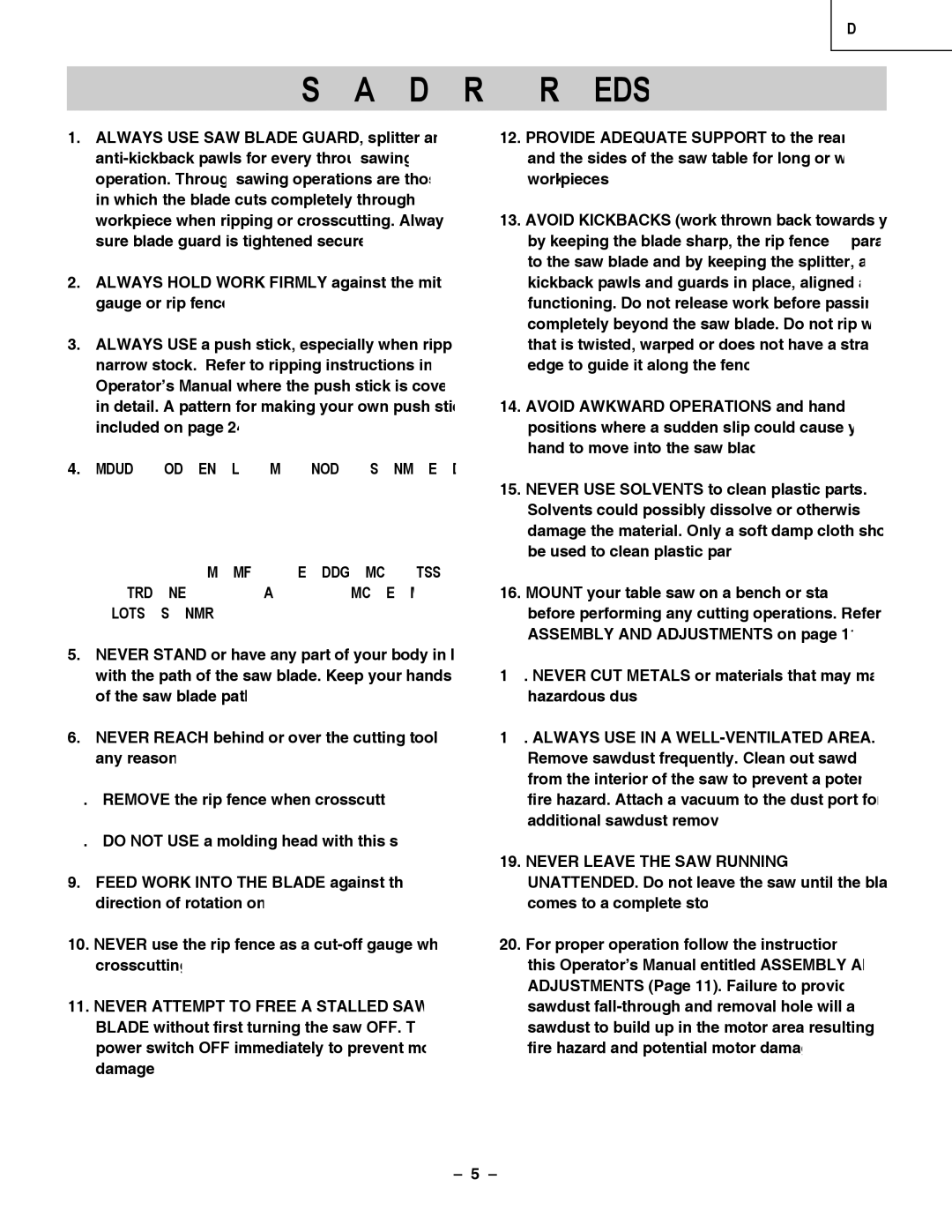 Hitachi C 10RA3 instruction manual Table SAW Safety 