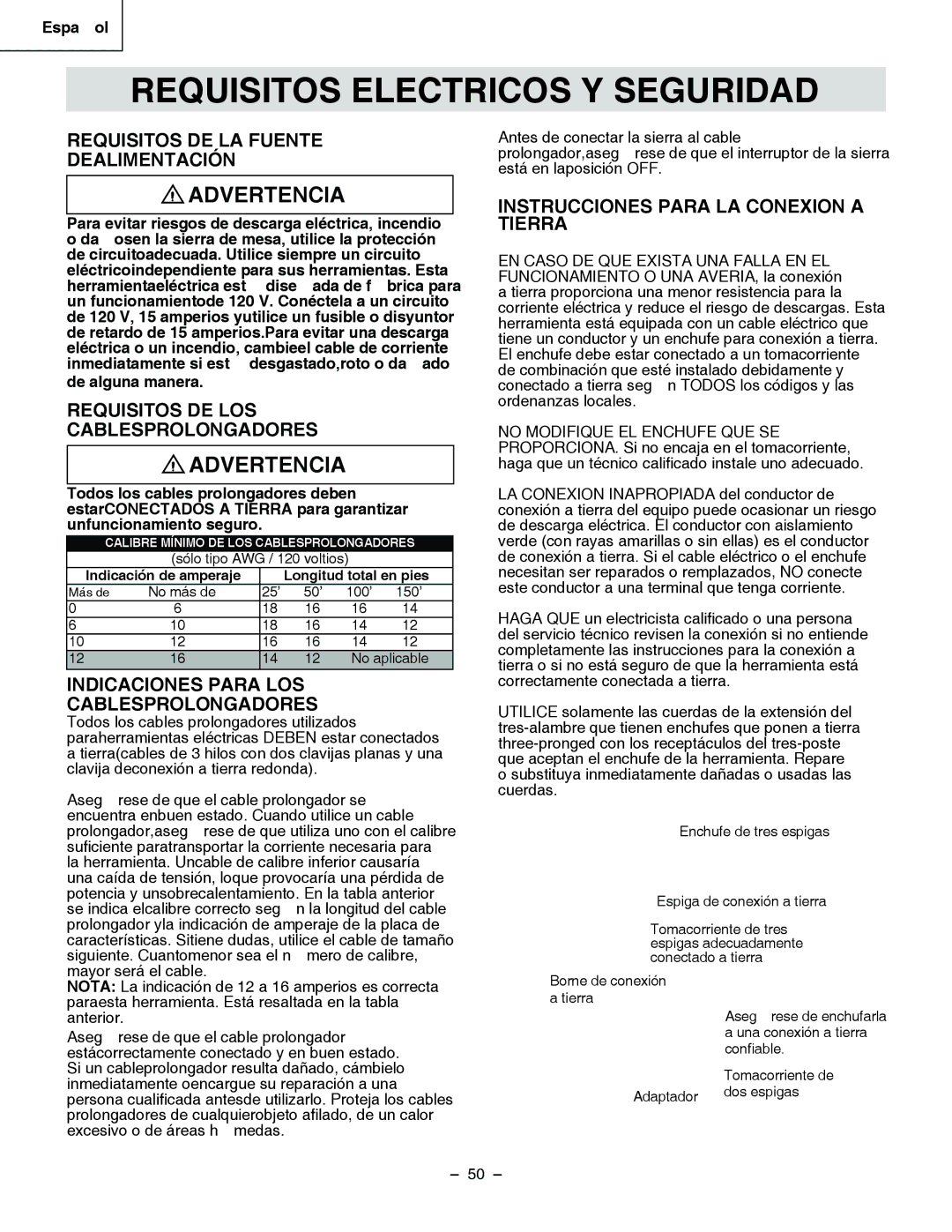 Hitachi C 10RA3 instruction manual Requisitos Electricos Y Seguridad, Requisitos DE LA Fuente Dealimentación 