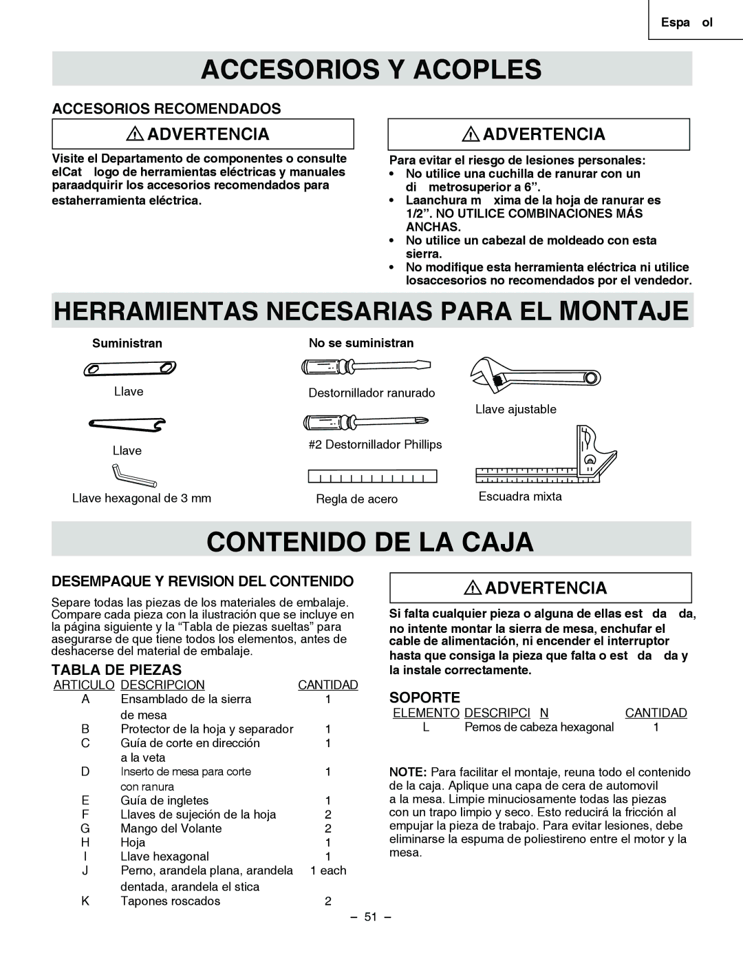 Hitachi C 10RA3 instruction manual Accesorios Y Acoples, Contenido DE LA Caja 