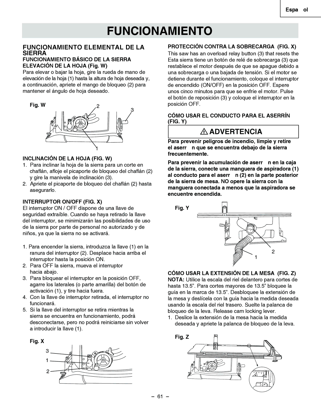 Hitachi C 10RA3 instruction manual Funcionamiento Elemental DE LA Sierra 