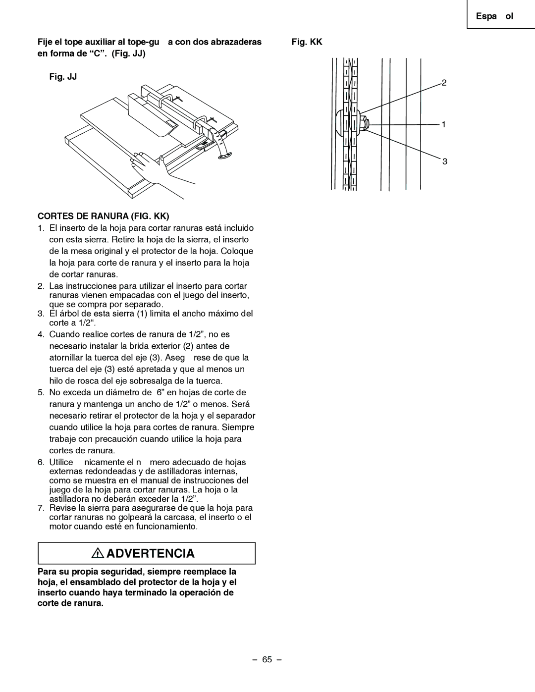 Hitachi C 10RA3 instruction manual En forma de C. Fig. JJ, Cortes DE Ranura FIG. KK 