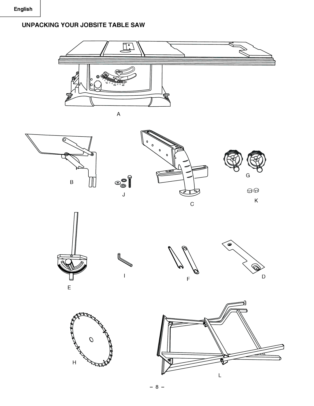 Hitachi C 10RA3 instruction manual Unpacking Your Jobsite Table SAW 