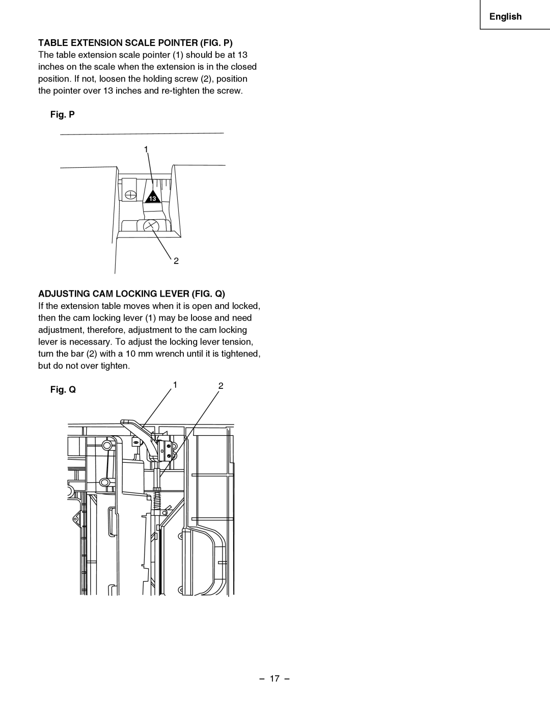 Hitachi C 10RB instruction manual Fig. P, Adjusting CAM Locking Lever FIG. Q 