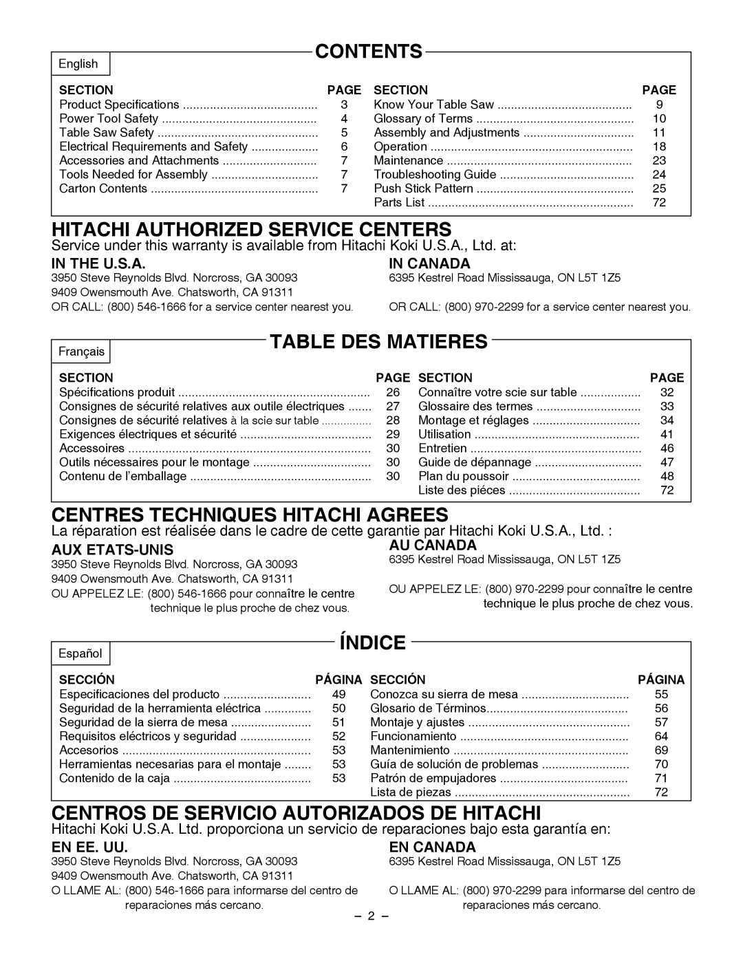 Hitachi C 10RB instruction manual Contents 