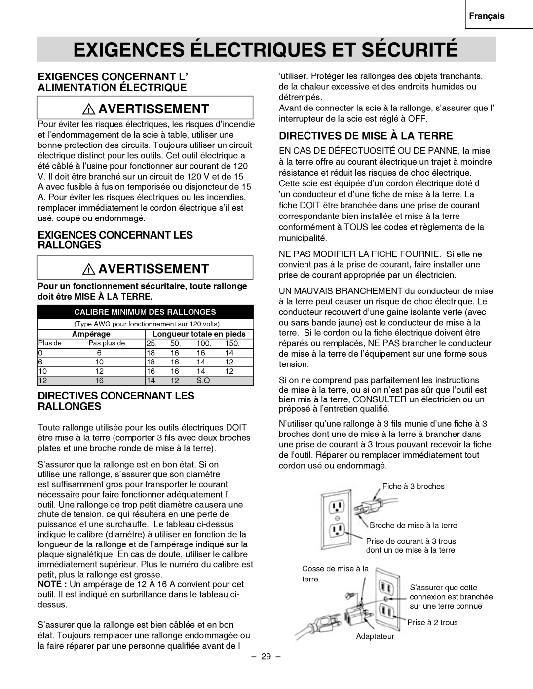 Hitachi C 10RB Exigences Électriques ET Sécurité, Exigences Concernant L’, Alimentation Électrique, Rallonges 