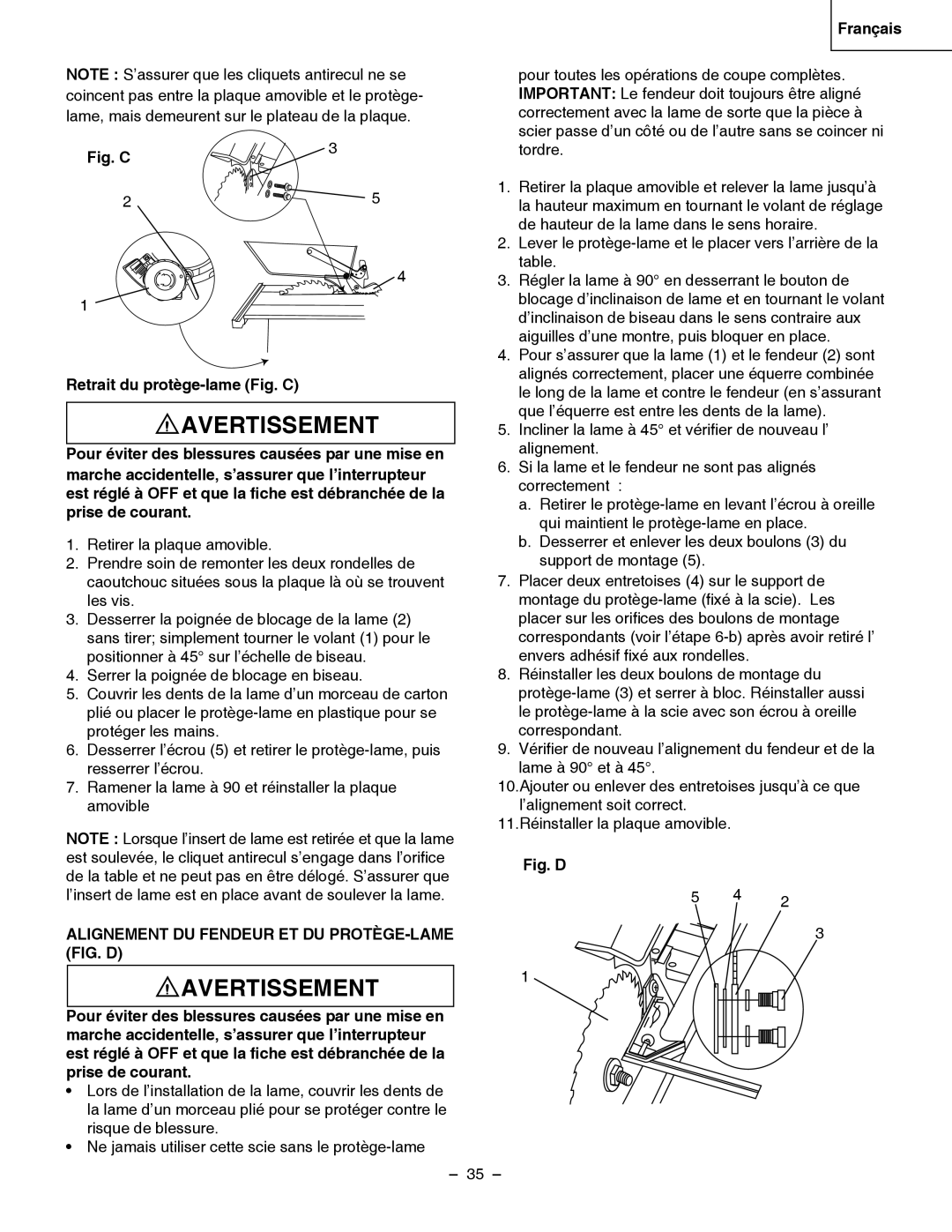 Hitachi C 10RB instruction manual Alignement DU Fendeur ET DU PROTÈGE-LAME 