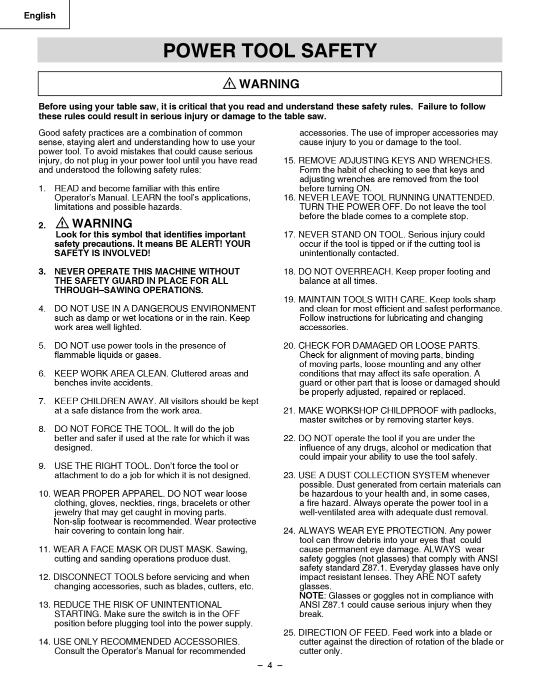 Hitachi C 10RB instruction manual Power Tool Safety, English 