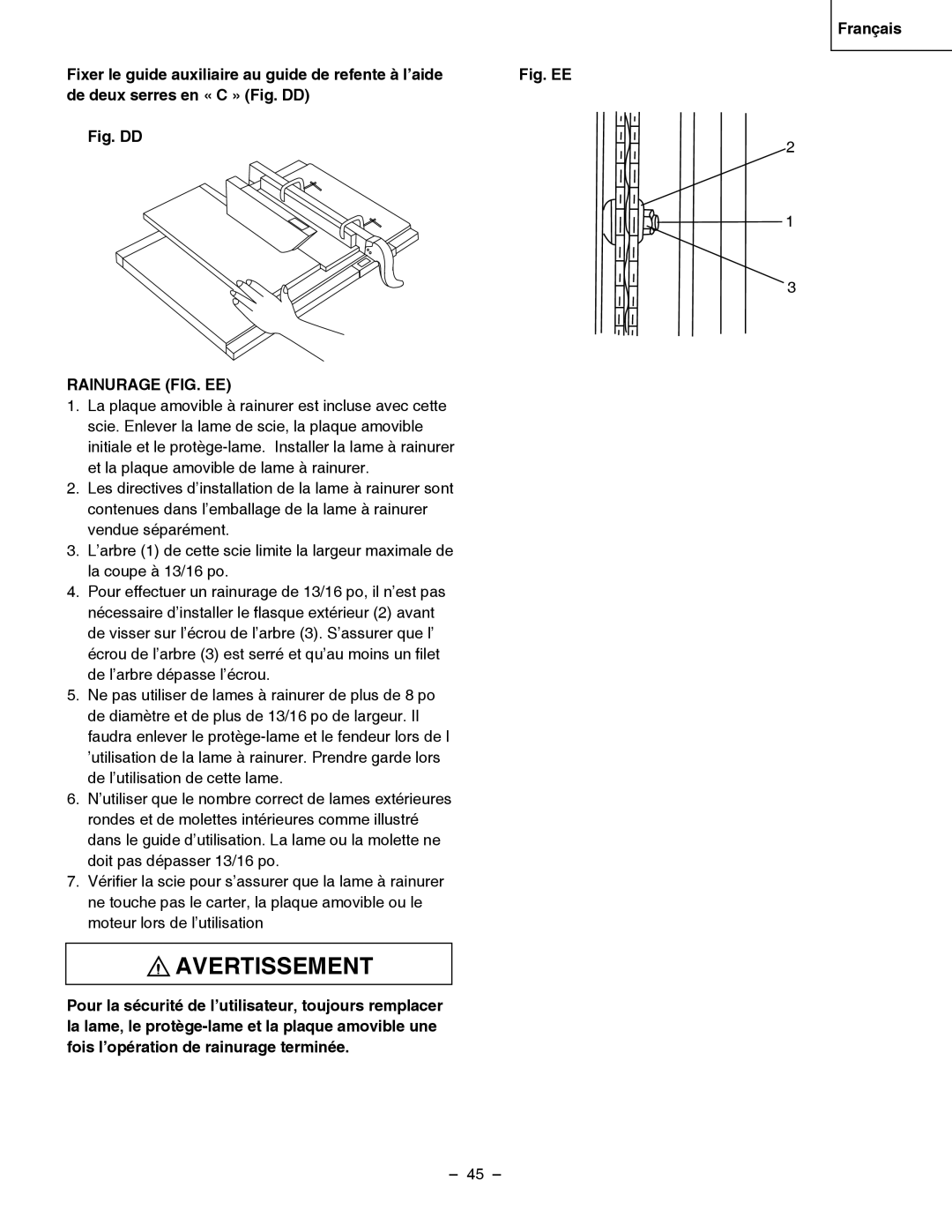 Hitachi C 10RB instruction manual De deux serres en « C » Fig. DD, Rainurage FIG. EE 