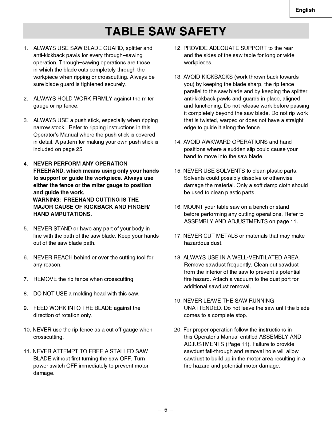 Hitachi C 10RB instruction manual Table SAW Safety 