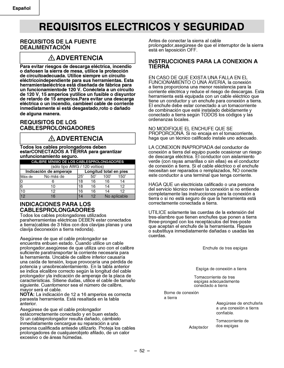 Hitachi C 10RB instruction manual Requisitos Electricos Y Seguridad, Requisitos DE LA Fuente Dealimentación 