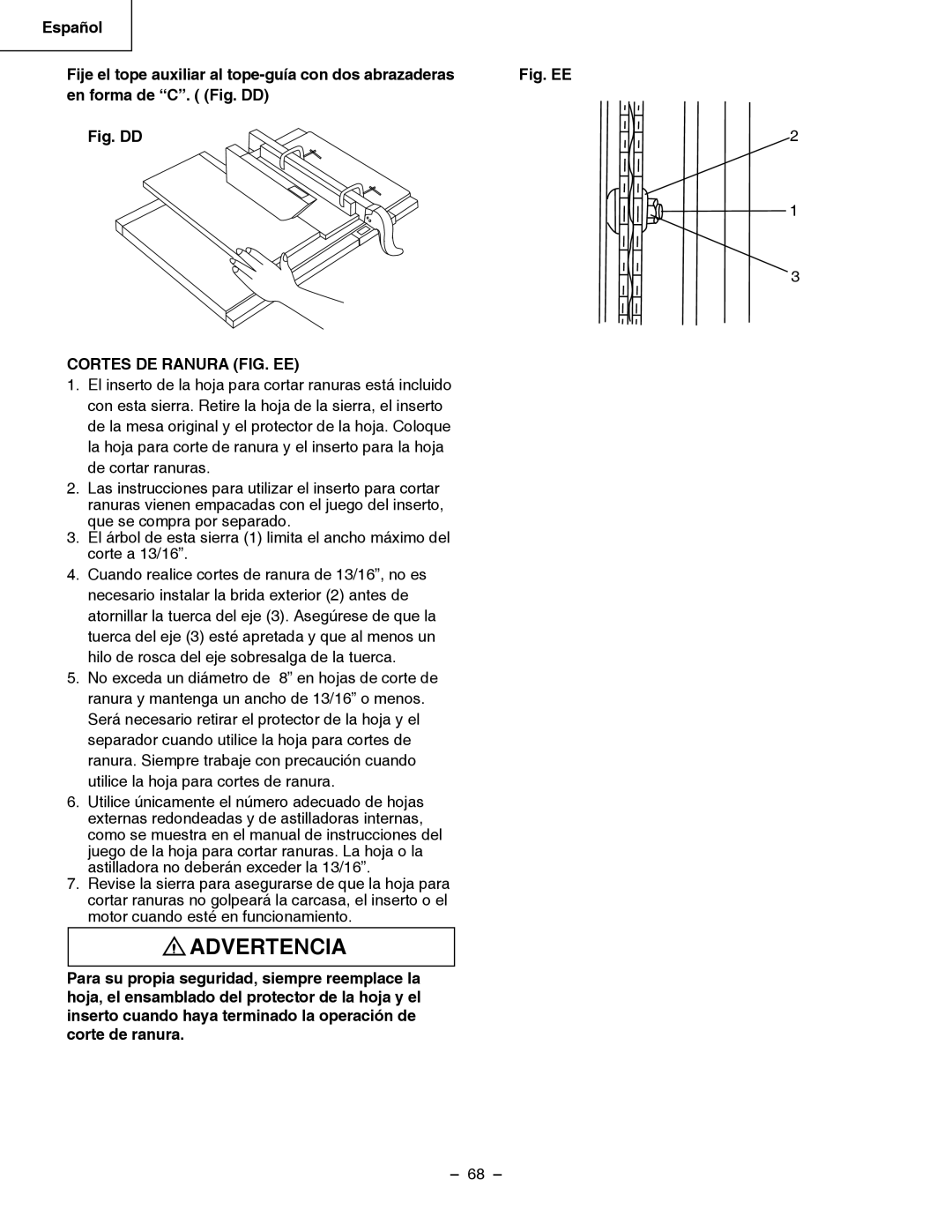 Hitachi C 10RB instruction manual En forma de C. Fig. DD, Cortes DE Ranura FIG. EE 