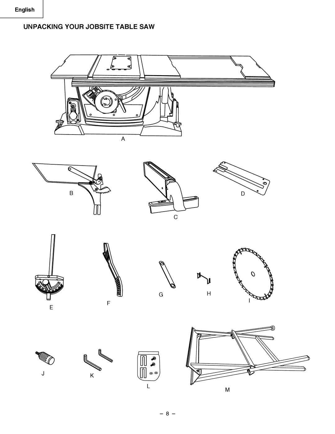 Hitachi C 10RB instruction manual Unpacking Your Jobsite Table SAW 