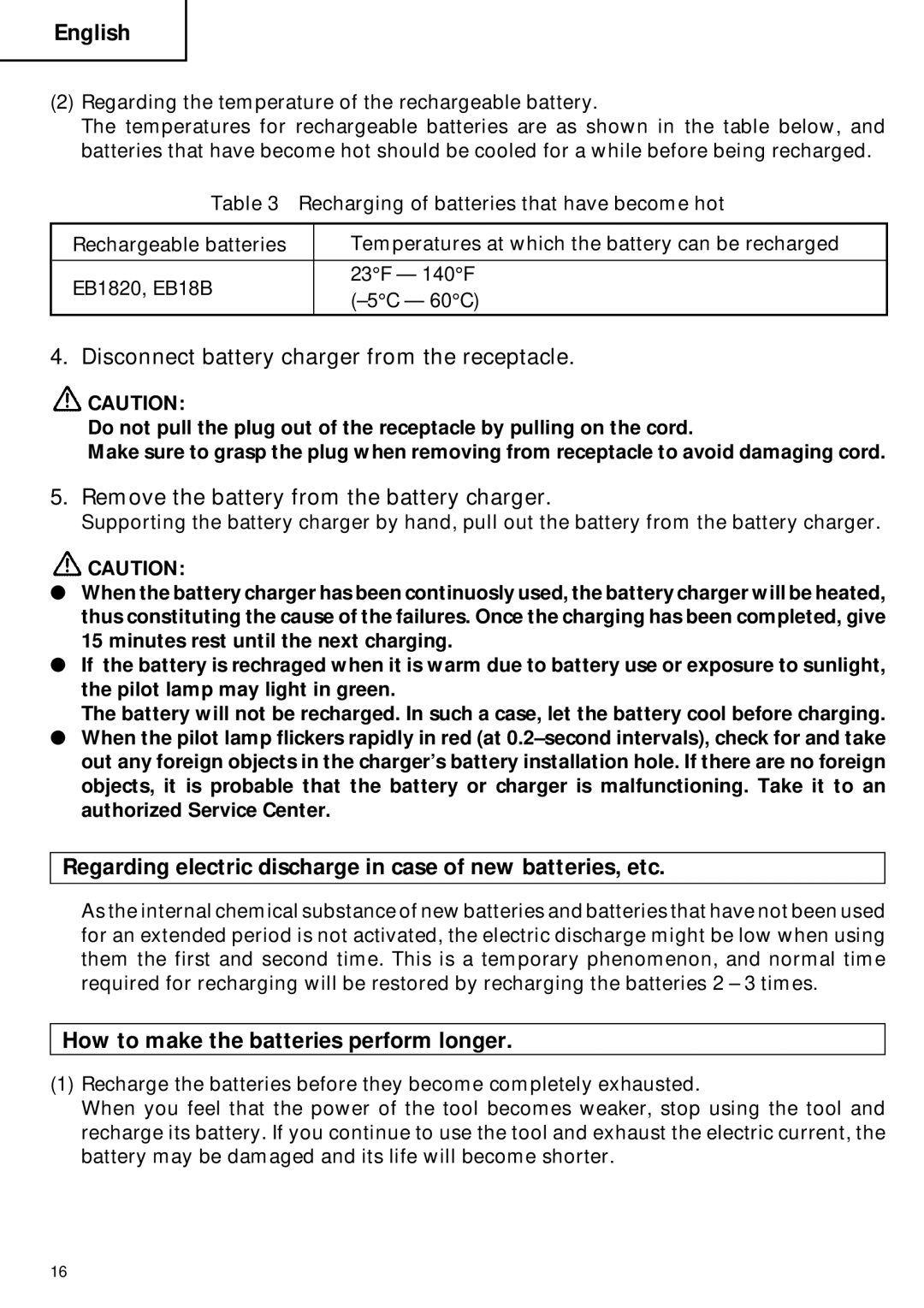 Hitachi C 6DC2 Disconnect battery charger from the receptacle, Remove the battery from the battery charger 