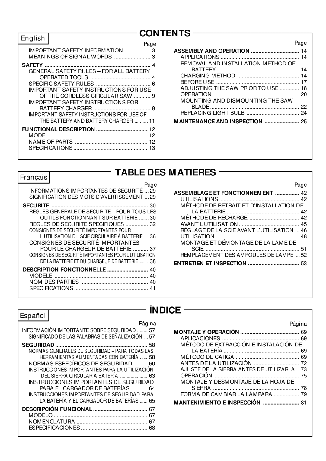 Hitachi C 6DC2 instruction manual Contents, Índice 