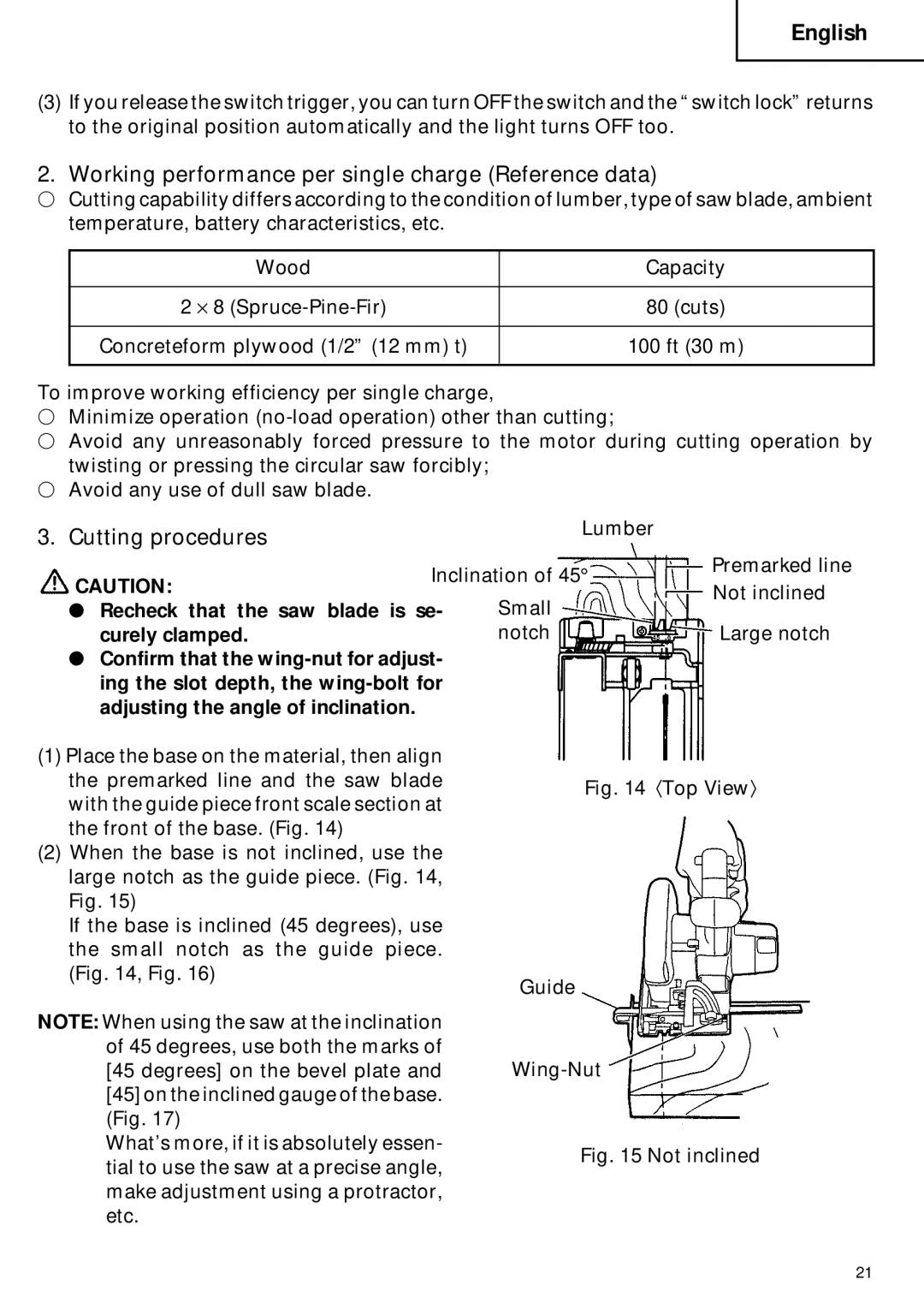 Hitachi C 6DC2 instruction manual Working performance per single charge Reference data, Cutting procedures 