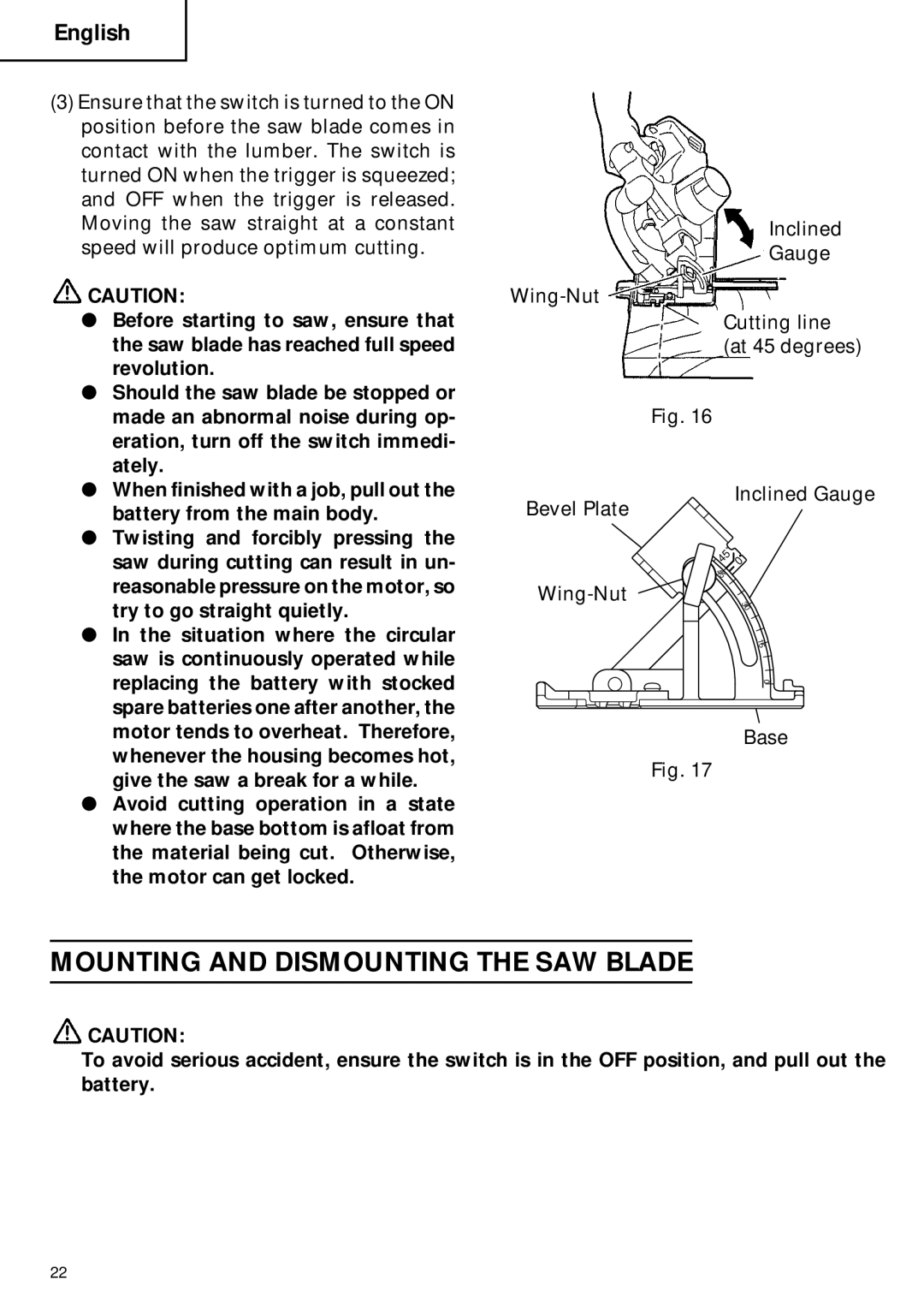 Hitachi C 6DC2 instruction manual Mounting and Dismounting the SAW Blade 