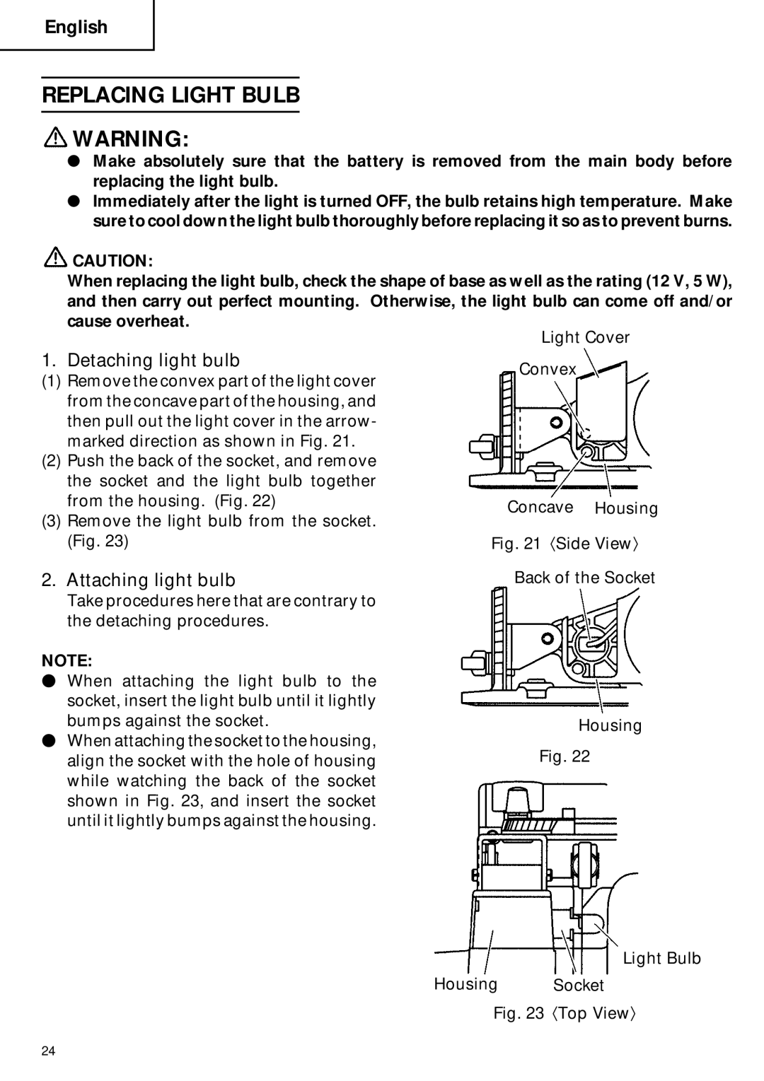 Hitachi C 6DC2 instruction manual Replacing Light Bulb, Detaching light bulb, Attaching light bulb 