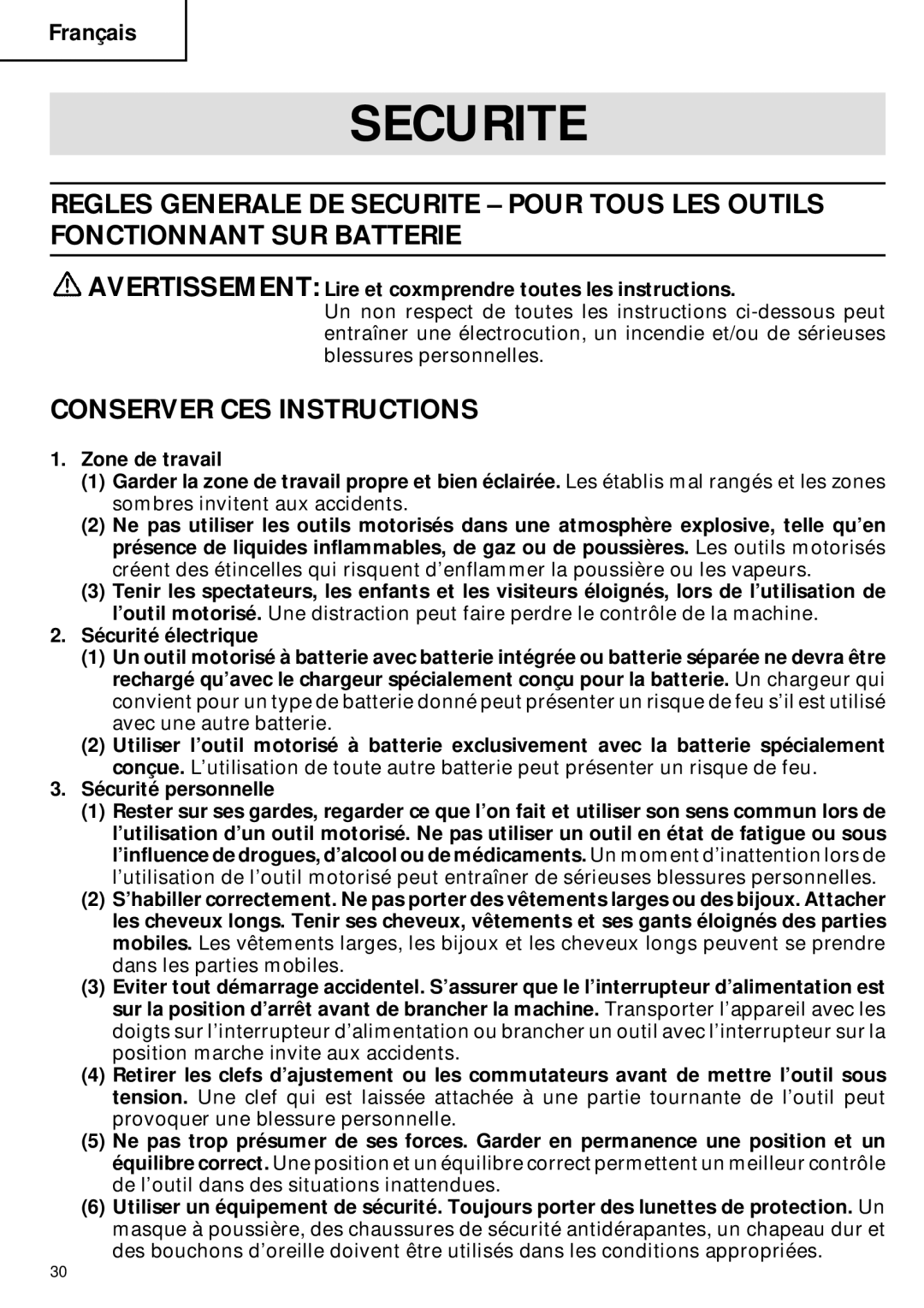 Hitachi C 6DC2 instruction manual Securite, Conserver CES Instructions 