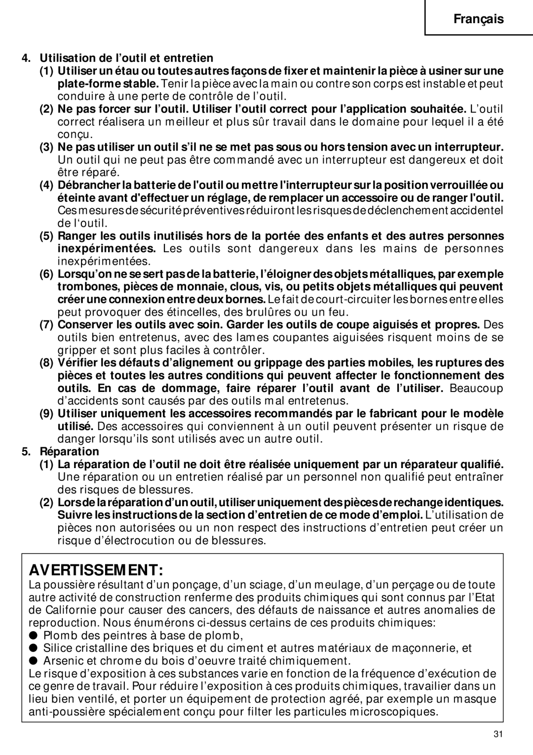 Hitachi C 6DC2 instruction manual Avertissement 