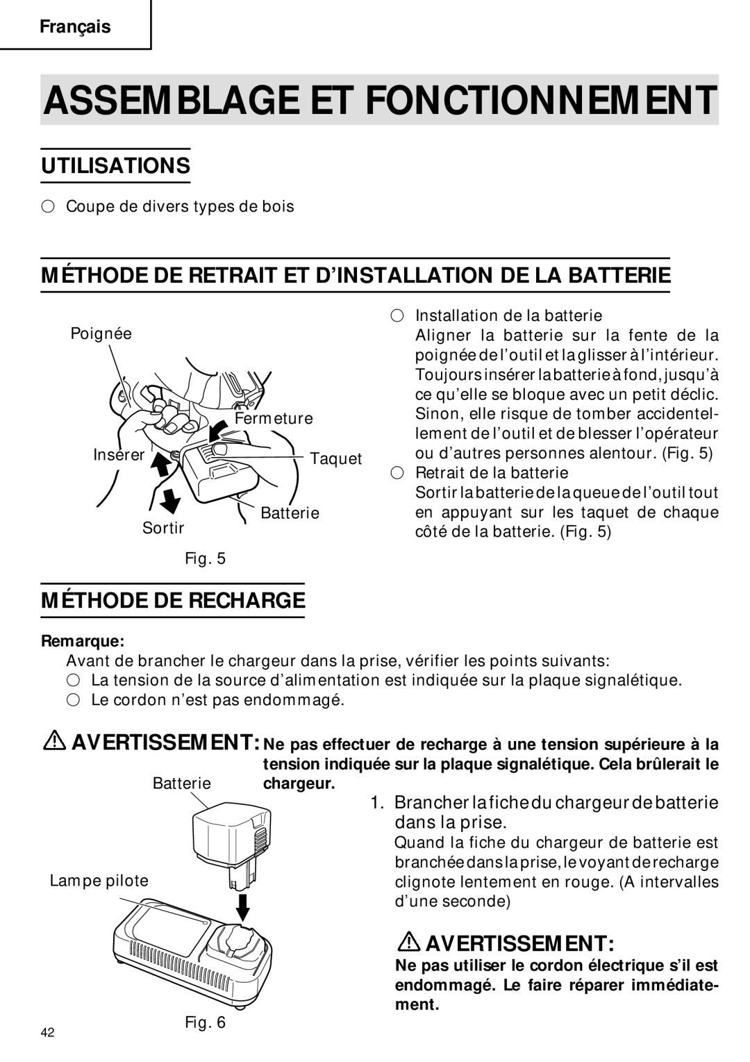 Hitachi C 6DC2 Assemblage ET Fonctionnement, Utilisations, Méthode DE Retrait ET D’INSTALLATION DE LA Batterie 