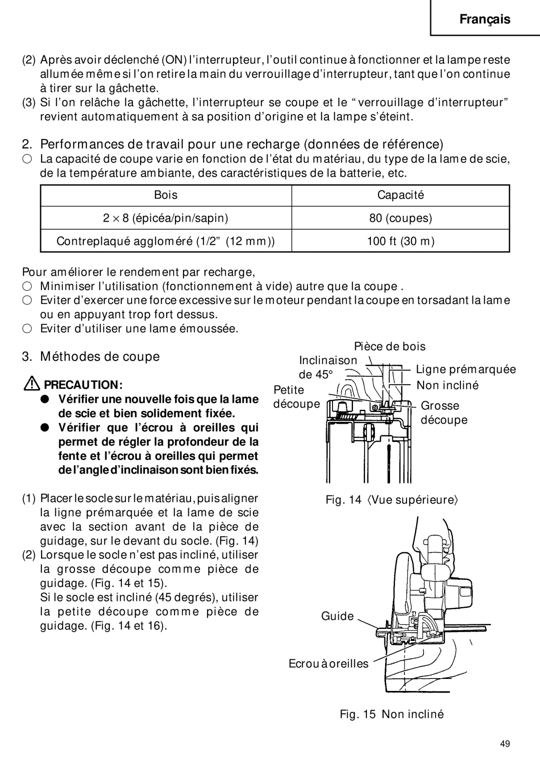 Hitachi C 6DC2 instruction manual Méthodes de coupe, 〈Vue supérieure〉 Guide Ecrou à oreilles 