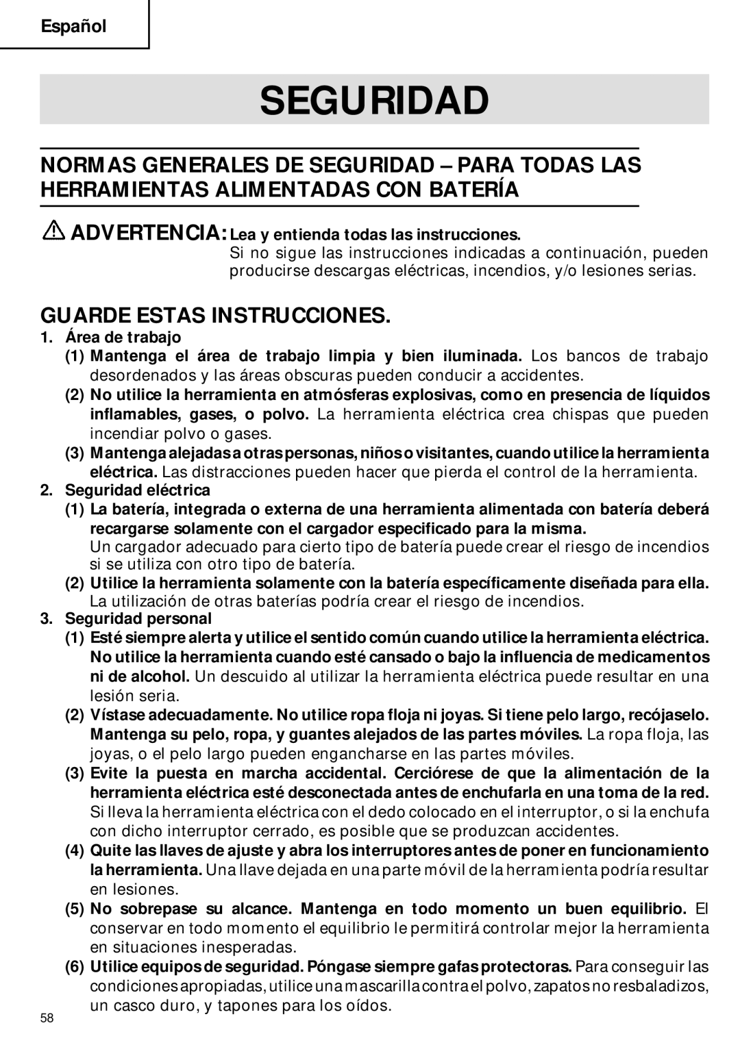 Hitachi C 6DC2 instruction manual Seguridad, Guarde Estas Instrucciones 