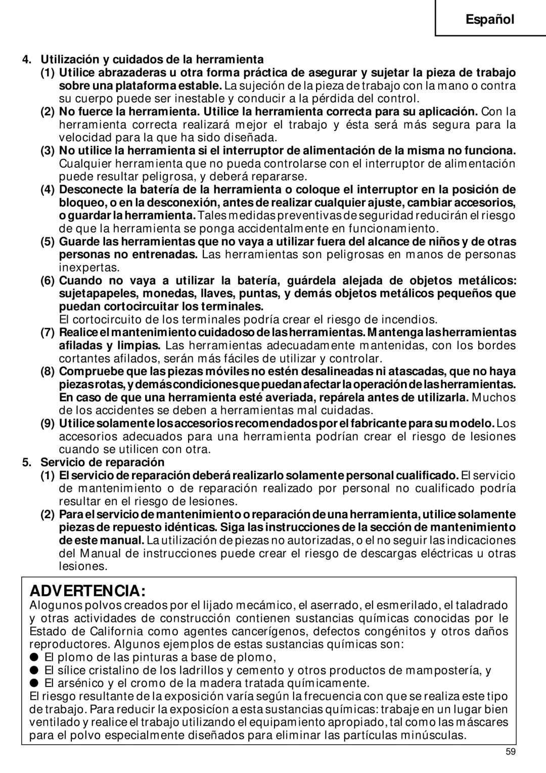 Hitachi C 6DC2 instruction manual Advertencia 