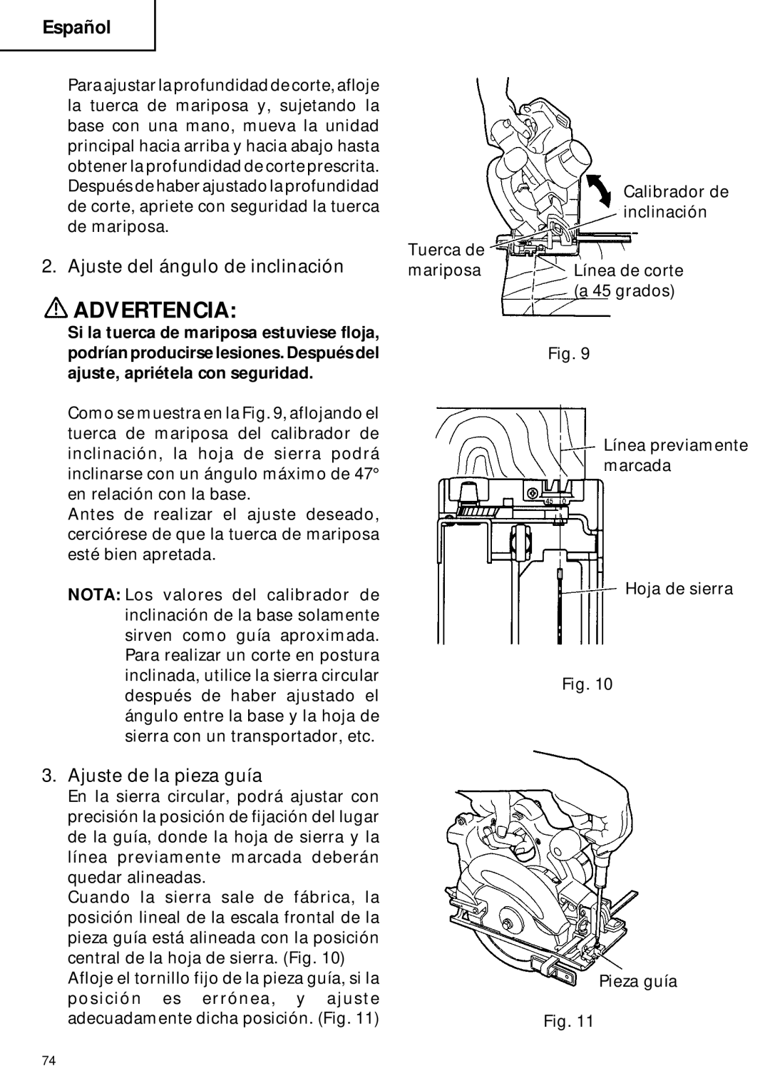 Hitachi C 6DC2 instruction manual Ajuste del ángulo de inclinación, Ajuste de la pieza guía 