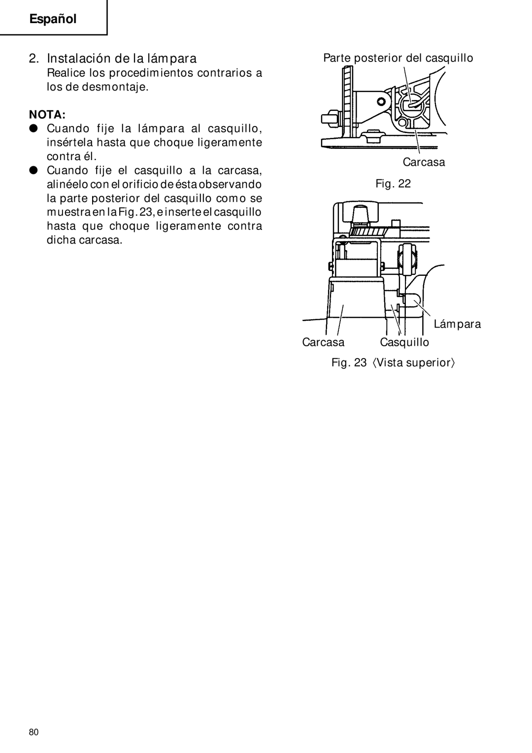 Hitachi C 6DC2 instruction manual Instalación de la lámpara 