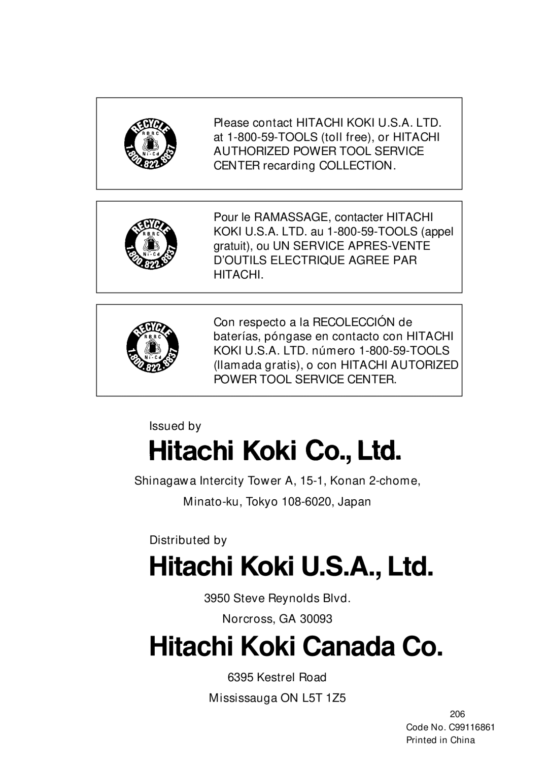 Hitachi C 6DC2 instruction manual Hitachi Koki Canada Co 