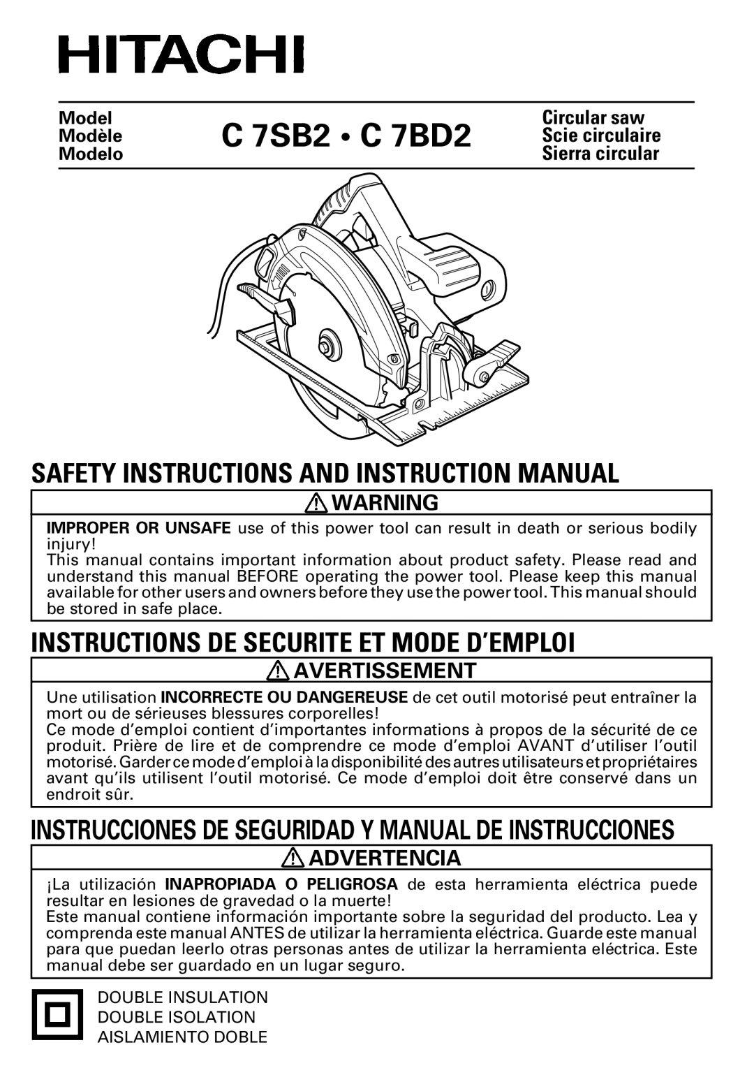 Hitachi C 7SB2, C 7BD2 instruction manual Avertissement, Advertencia 