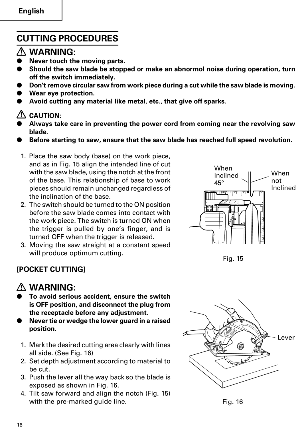 Hitachi C 7BD2, C 7SB2 instruction manual Cutting Procedures, Pocket Cutting 